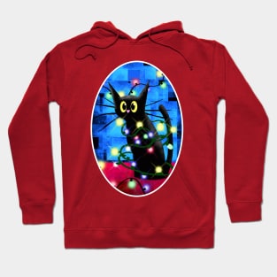 Cat and Christmas Tree Lights Hoodie